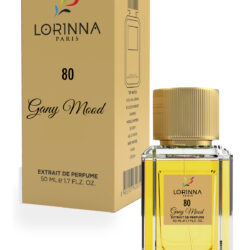 Lorinna Gany Mood Extrait de Parfum 50ml bottle and packaging featuring a sophisticated unisex fragrance with mandarin, violet and suede-like accords.