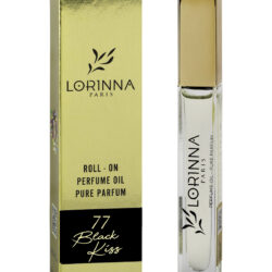Lorinna Paris Black Kiss No.77 Roll-On Perfume Oil Pure Parfum 10ml bottle and gold packaging, inspired by Carolina Herrera Good Girl.