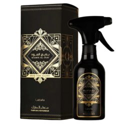 Lattafa Badee Al Oud room spray 450ml bottle and packaging