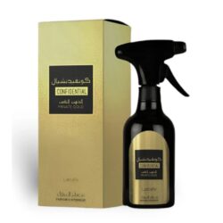 Lattafa Confidential Private Gold Room Spray 450ml bottle and packaging