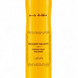 Lattafa Decadent Delights Passion Fruit Macaron Air Freshener 300ml bottle and packaging