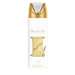 Peace and Love deodorant spray by Lattafa Pride 200ml white bottle