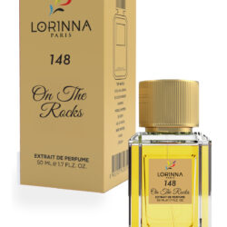 Lorinna Paris No.148 On The Rocks Extrait de Parfum 50ml bottle and packaging displayed on a white background, featuring a golden fragrance and luxurious gold accents.