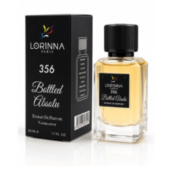 Lorinna Paris No.356 Bottled Absolu Extrait de Parfum for Men 50ml bottle with black cap displayed next to its black luxury packaging box.