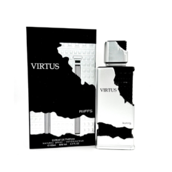 Riiffs Virtus Extrait de Parfum 100ml bottle with matching black and silver packaging, displayed on a white background.